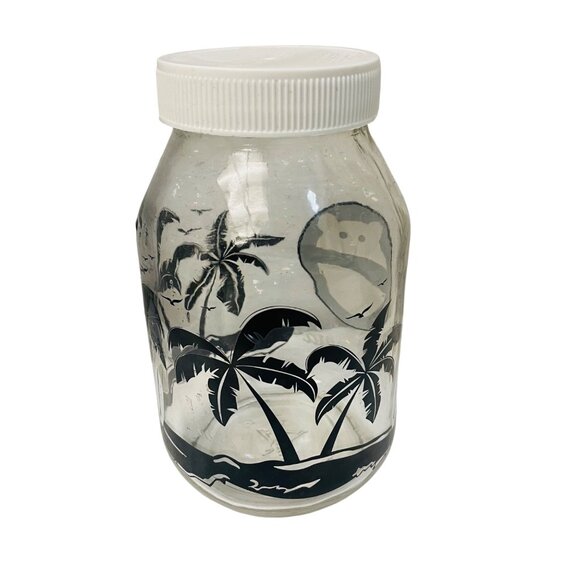 Vintage California Glass Jar With White Screw Lid & Palm Tree Design 7" - Picture 6 of 7